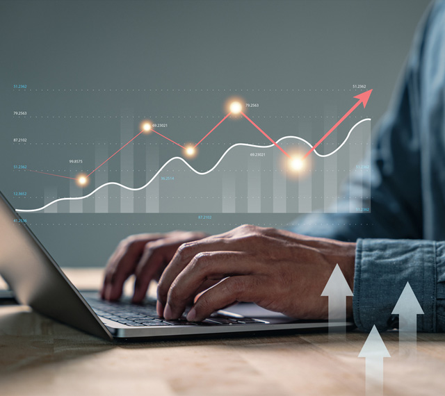 Analyzing data trends on laptop